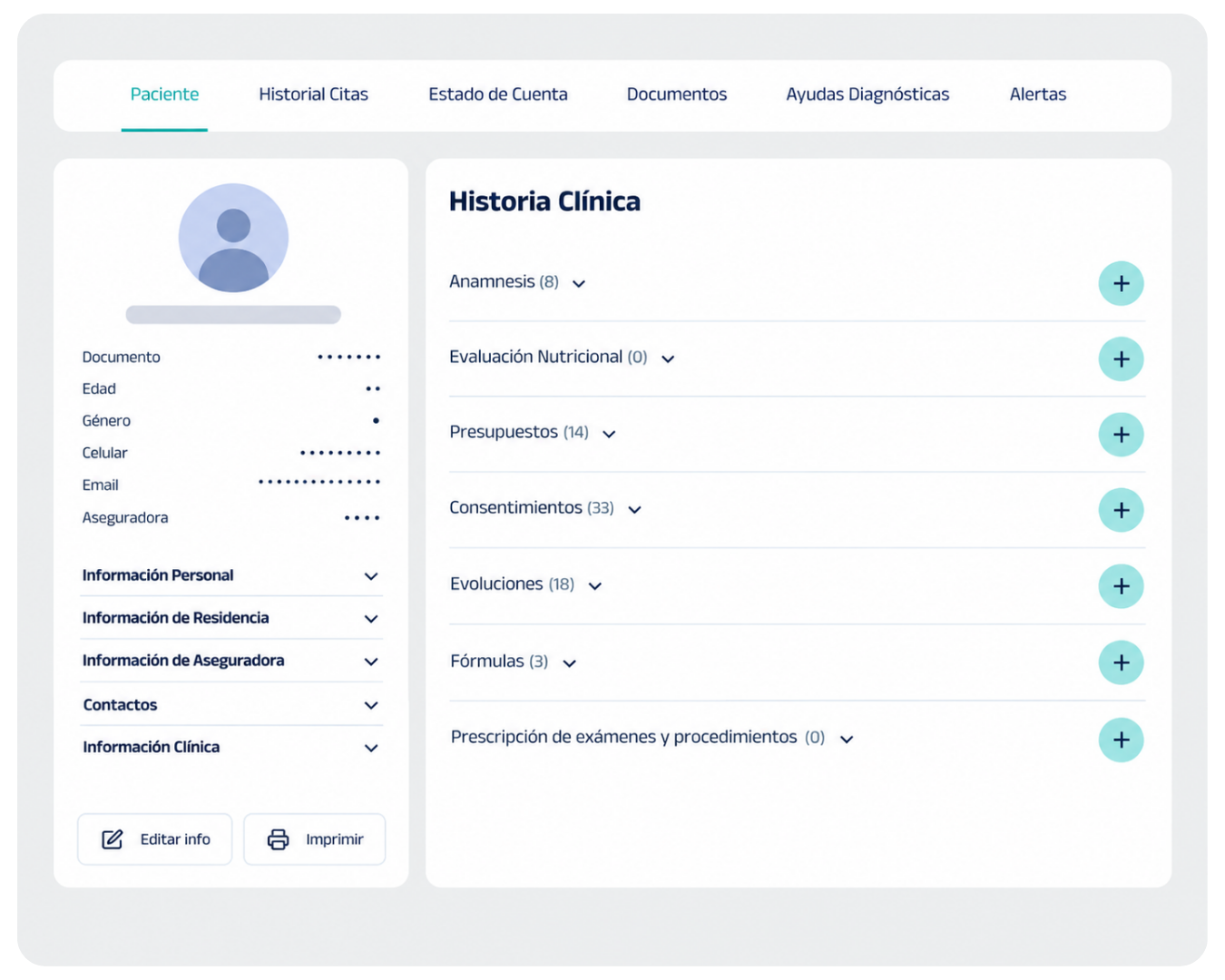 Historia clínica digital en el software de salud Healthi