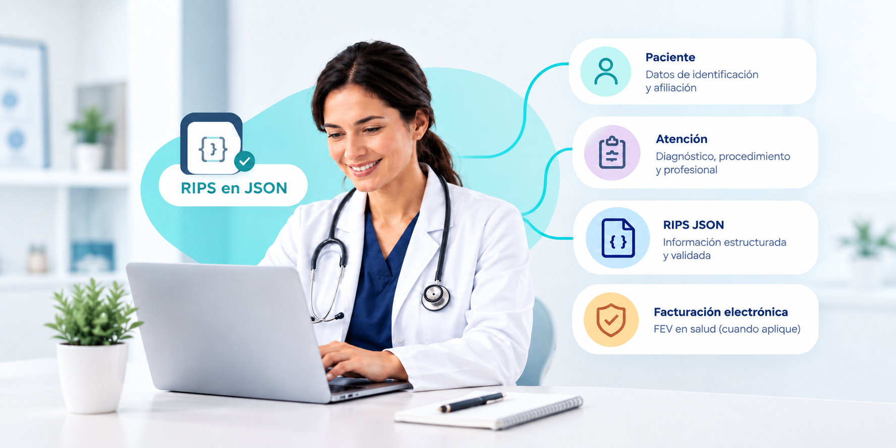 Profesional de la salud gestionando RIPS en JSON con Healthi